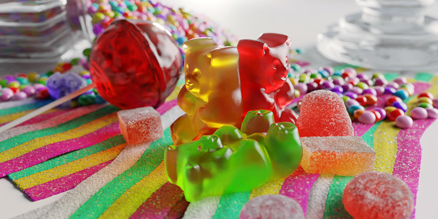 3D Render Various Candy and gummies
